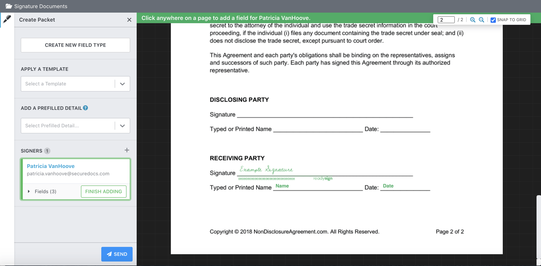 ReadySign Help Resources | Sending a Document for Signature